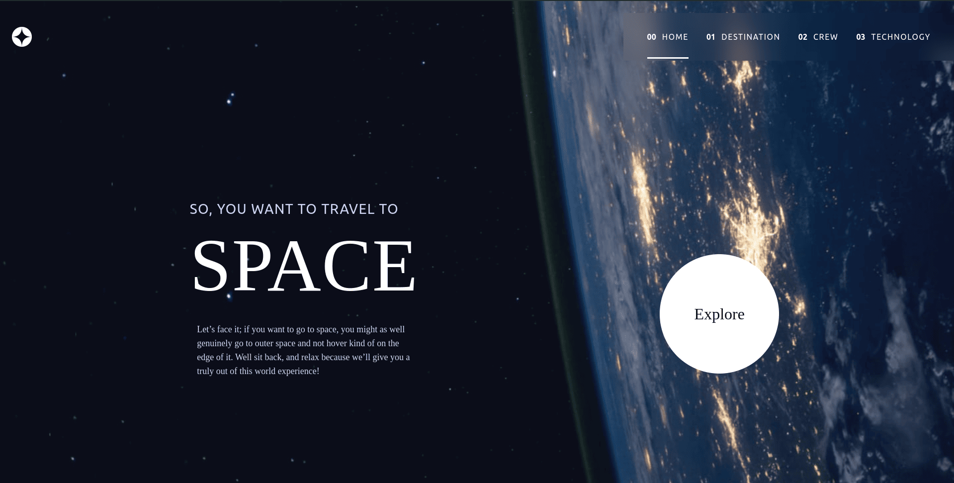 Captura de pantalla de página web de turismo espacial